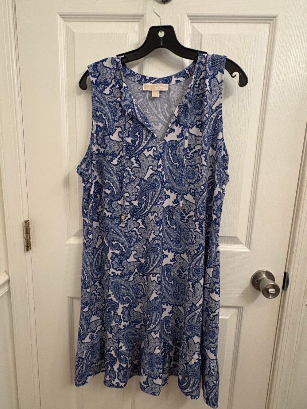 Michael Kors Navy Paisley Print Sleeveless Dress With Ruffle Bottom Sz XL